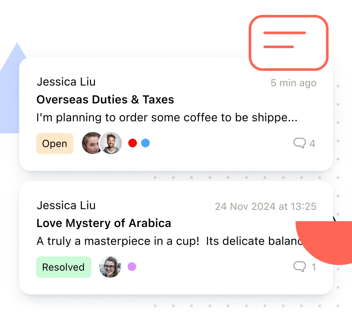 Screenshot for the customer history